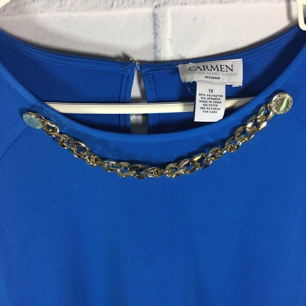 Carmen Marc Valvo Womens Blue Sleeveless Top 1X - Picture 3 of 4